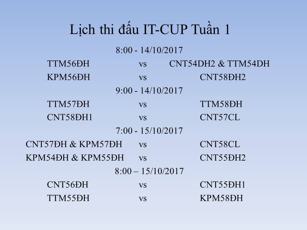Lịch thi đấu ITCUP 2017